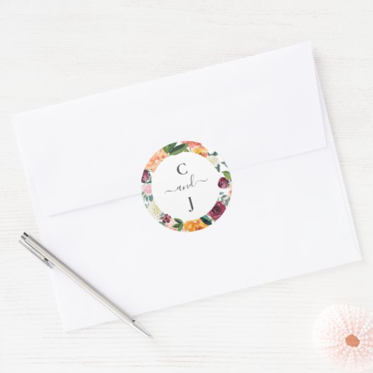 パーソナライズされたモノグラム秋結婚の ラウンドシール (封筒)