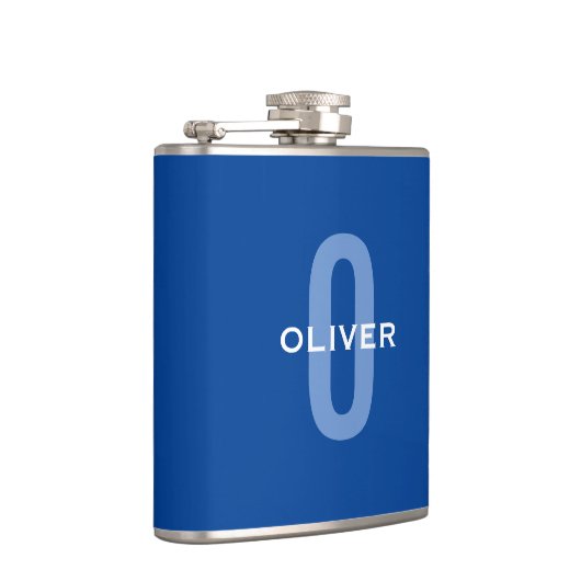 パーソナライズされたモノグラム 青 白 名前 フラスク (右)