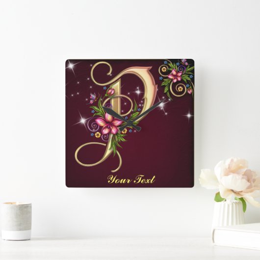 パーソナライズされたモノグラムP壁時計 スクエア壁時計 (ホーム)