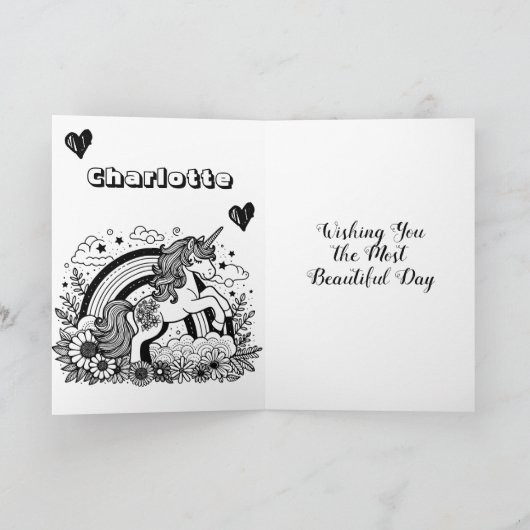 パーソナライズされたユニコーンとフラワーガールズ誕生日 カード (内部)