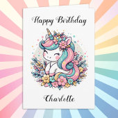 パーソナライズされたユニコーンとフラワーガールズ誕生日 カード