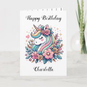 パーソナライズされたユニコーンとフラワーガールズ誕生日 カード (正面)