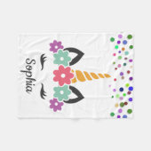 パーソナライズされたユニコーンとポニーブラックフリース空白の フリースブランケット (正面(横))