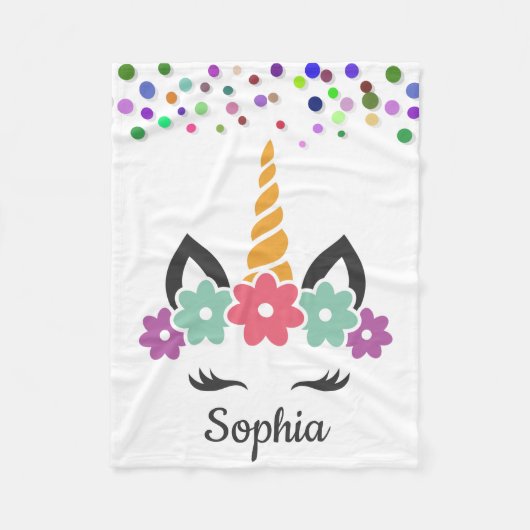 パーソナライズされたユニコーンとポニーブラックフリース空白の フリースブランケット (正面)