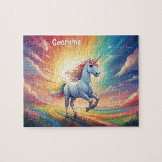 パーソナライズされたユニコーンとレインボー ジグソーパズル (横)
