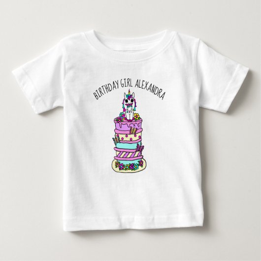 パーソナライズされたユニコーンの女の子の誕生日 ベビーTシャツ (正面)