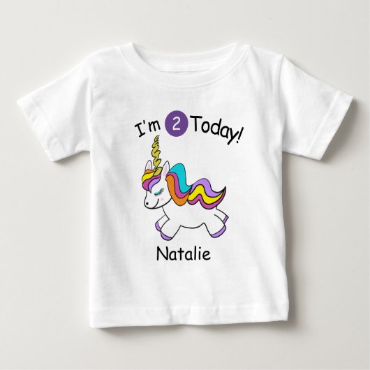 パーソナライズされたユニコーンの2歳の誕生日 ベビーTシャツ (正面)