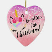 パーソナライズされたユニコーングラデーショングリッタークリスマスオーナメント セラミックオーナメント (右)