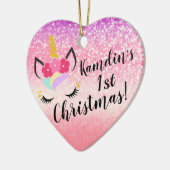 パーソナライズされたユニコーングラデーショングリッタークリスマスオーナメント セラミックオーナメント (左)