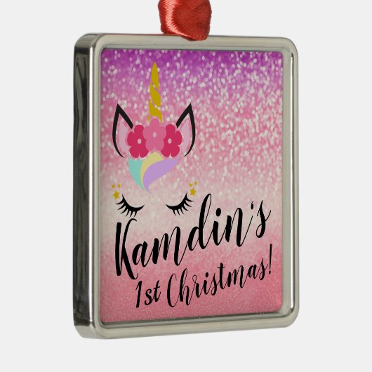 パーソナライズされたユニコーングラデーショングリッタークリスマスオーナメント メタルオーナメント (右)