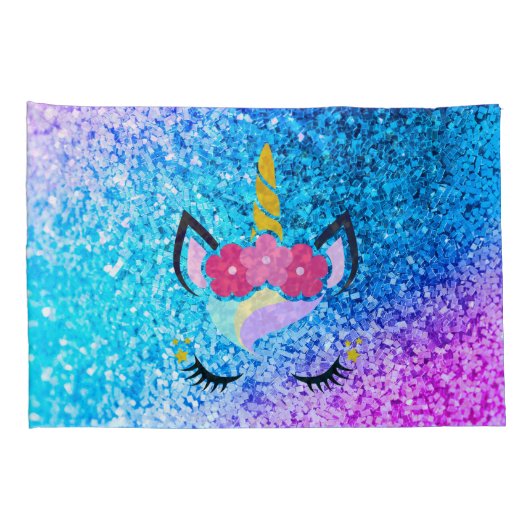 パーソナライズされたユニコーングラデーショングリッター枕ケース 枕カバー (裏面-右)