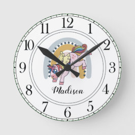 パーソナライズされたユニコーン水彩虹 ラウンド壁時計