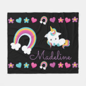 パーソナライズされたユニコーン&レインボー フリースブランケット (正面(横))