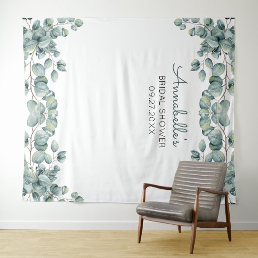 パーソナライズされたユーカリのブライダルシャワーの写真プロップ タペストリー (インサイチュ(横))