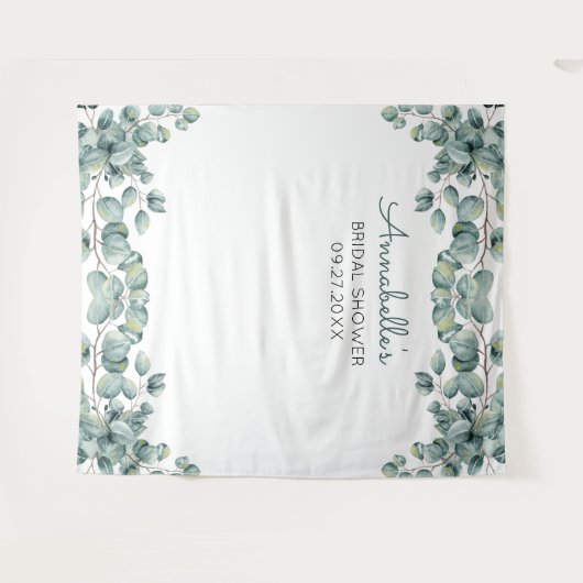 パーソナライズされたユーカリのブライダルシャワーの写真プロップ タペストリー (正面(横))