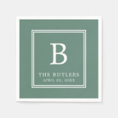 パーソナライズされたユーカリグリーンのウェディングナプキン スタンダードカクテルナプキン (正面)