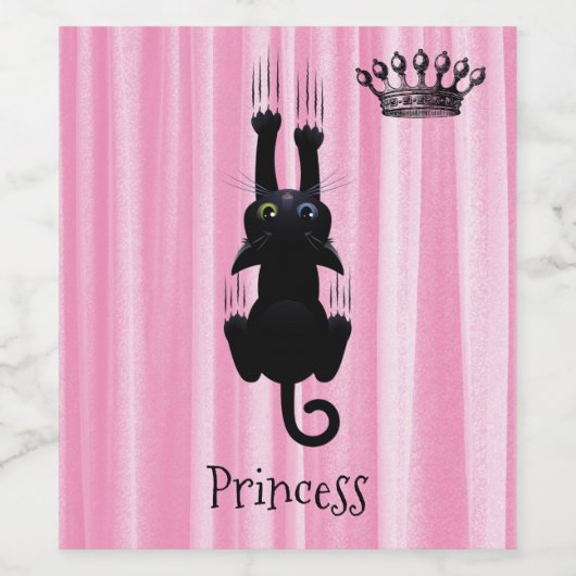 パーソナライズされたユーモアのブラックキャットプリンセス ピンク ワインラベル (シングルラベル)