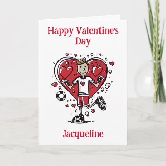 パーソナライズされたユーモア サッカー バレンタイン カード (正面)