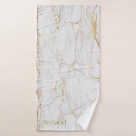パーソナライズされたライトグレーと金ゴールド縁取りジム バスタオル
