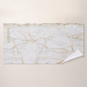 パーソナライズされたライトグレーと金ゴールド縁取りジム バスタオル (バスタオル)