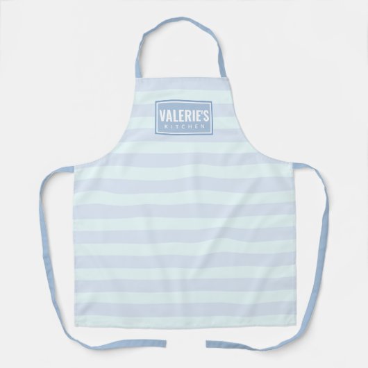 パーソナライズされたライトブルー&ミントストライプの エプロン (正面)