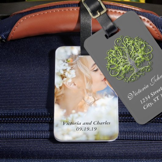 パーソナライズされたライムの木の根を渦巻く愛の結婚根 ラゲッジタグ