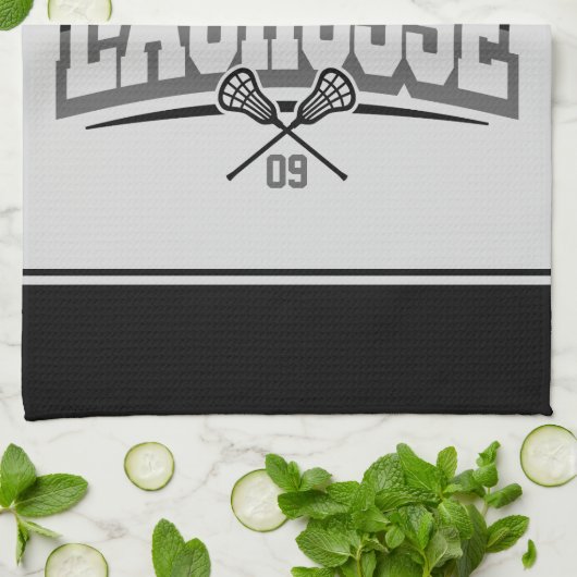 パーソナライズされたラクロスプレイヤー名の追加チーム番号 キッチンタオル (折り畳み)