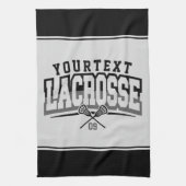 パーソナライズされたラクロスプレイヤー名の追加チーム番号 キッチンタオル (縦)