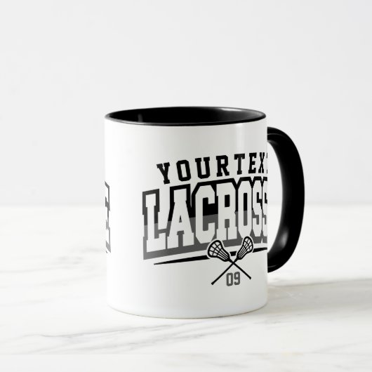 パーソナライズされたラクロスプレイヤー名の追加チーム番号 マグカップ (正面右)