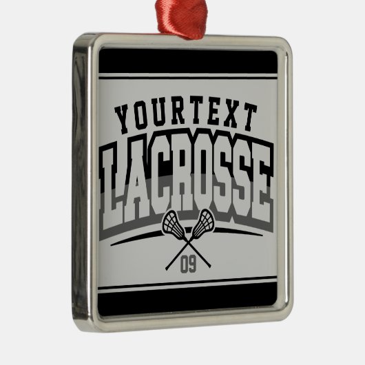 パーソナライズされたラクロスプレイヤー名の追加チーム番号 メタルオーナメント (右)