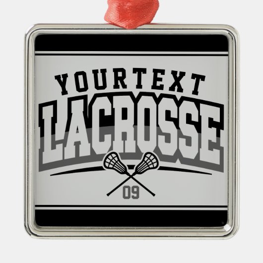 パーソナライズされたラクロスプレイヤー名の追加チーム番号 メタルオーナメント (正面)
