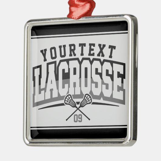 パーソナライズされたラクロスプレイヤー名の追加チーム番号 メタルオーナメント (左)
