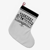 パーソナライズされたラクロスプレイヤー名の追加チーム番号 ラージクリスマスストッキング (正面 (吊り時))