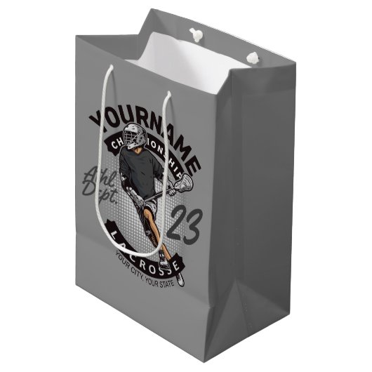 パーソナライズされたラクロス選手のスポーツチーム攻撃  ミディアムペーパーバッグ (正面アングル)