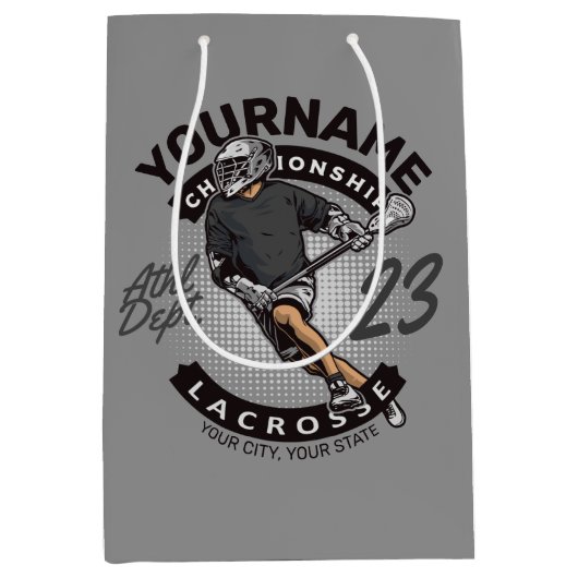 パーソナライズされたラクロス選手のスポーツチーム攻撃  ミディアムペーパーバッグ (正面)