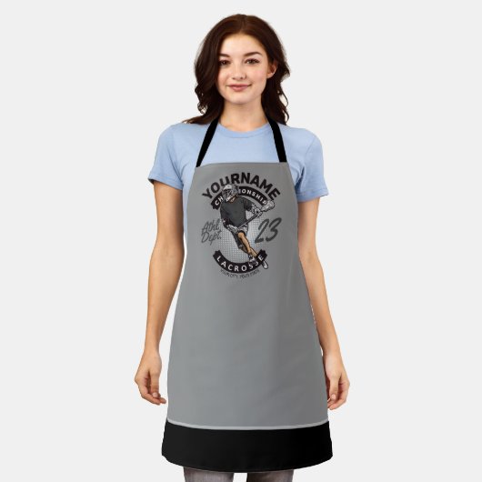 パーソナライズされたラクロス選手スポーツチームの攻撃 エプロン (着用した状態)