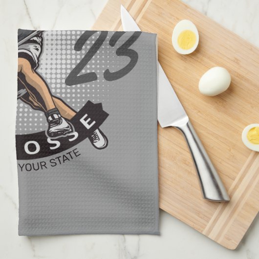 パーソナライズされたラクロス選手スポーツチームの攻撃 キッチンタオル (四つ折り)