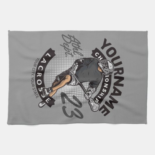 パーソナライズされたラクロス選手スポーツチームの攻撃 キッチンタオル (横)