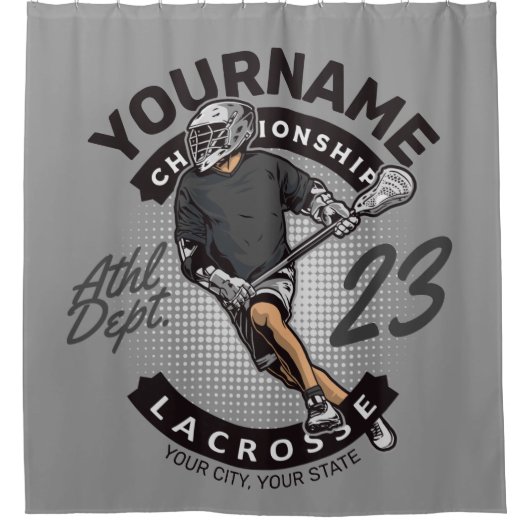 パーソナライズされたラクロス選手スポーツチームの攻撃 シャワーカーテン (正面)