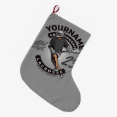 パーソナライズされたラクロス選手スポーツチームの攻撃 ラージクリスマスストッキング (正面 (吊り時))