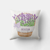 パーソナライズされたラベンダーフローラ紫色の緑のバスケット クッション (裏面)