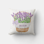 パーソナライズされたラベンダーフローラ紫色の緑のバスケット クッション (正面)