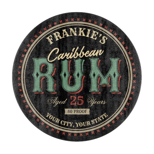 パーソナライズされたラム酒ボトルラベルバー カッティングボード (正面)