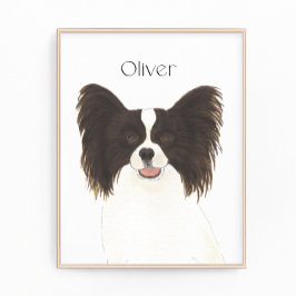 パーソナライズされたリバーシブルブラック&ホワイトパピヨンドッグ フォトプリント           