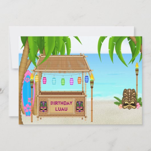 パーソナライズされたルアウ(ハワイ式宴会)誕生日招待状 招待状 (正面)