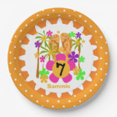 パーソナライズされたルアウ（ハワイ式宴会）7番目の誕生日紙プレート ペーパープレート (正面)