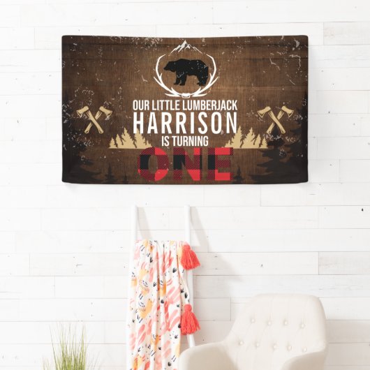 パーソナライズされたルンバージャックファースト誕生日 横断幕 (インサイチュ)