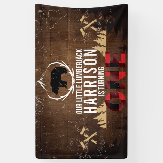 パーソナライズされたルンバージャックファースト誕生日 横断幕 (縦)