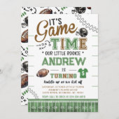 パーソナライズされたルーキースポーツサッカー誕生日 招待状 (正面/裏面)