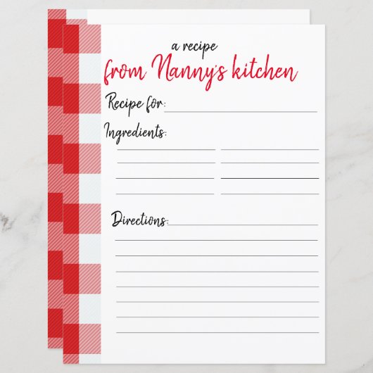 パーソナライズされたレシピ紙 (正面/裏面)